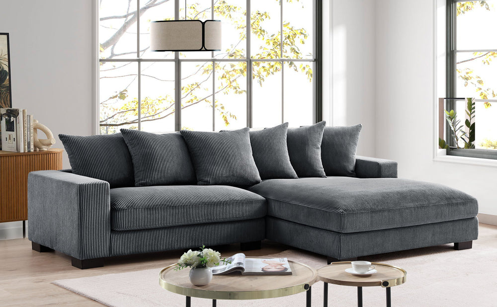 English Elm Luxe Oversized L-Shaped Sectional Couch With Chaise - Dark Grey Corduroy Sofa For Modern Living Rooms B2735S00004