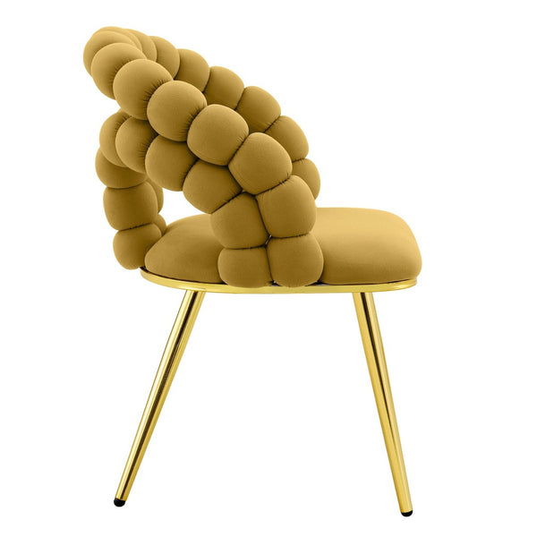 English Elm Set of 4 Sculptural Bubble Backrest Velvet Dining Chairs with Glamorous Metal Legs Gold,Yellow W3875P370847