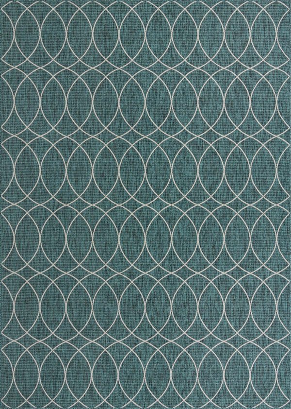Unique Loom Outdoor Trellis Gitter Machine Made Trellis Rug Teal, Ivory/Gray 10' 0" x 14' 1"
