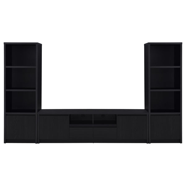 English Elm Sloat Slim Black 3-Shelf Media Tower with Cabinet — Vertical Entertainment Pier for Organized Living B062P375569