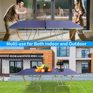 English Elm 8ft Foldable Ping Pong Table Aluminum Frame Indoor Game Set with Paddles Net Balls W1408P155353