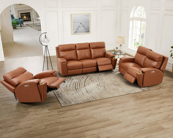 English Elm Venice Brown Leather Power Headrest Loveseat with Zero Gravity Recline, Memory Foam Comfort B2705P338105