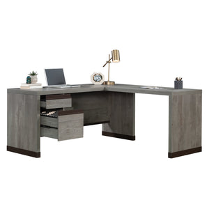 English Elm L-Shaped Desk In Elegant Brown Finish - Spacious Work Surface, Secure Storage & Easy Assembly B356P402003
