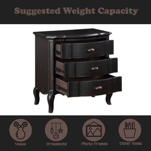 English Elm Chelmsford Antique Black Nightstand with 3 Drawers, Dovetail Joints, Felt-Lined Top & Cabriole Legs B2726P256324