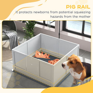 English Elm Pawhut Whelping Box with Pig Rail Retractable Light Stand and Adjustable Entry Door W2225P173798