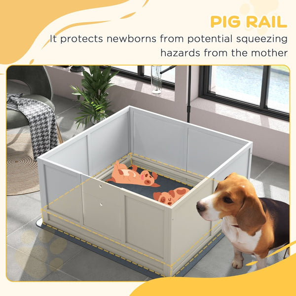 English Elm Pawhut Whelping Box with Pig Rail Retractable Light Stand and Adjustable Entry Door W2225P173798