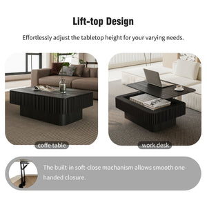 English Elm 38.6'' Fluted Lift-top Coffee Table with Hidden Storage Adjustable Modern Matte Surface Black W1435P293220