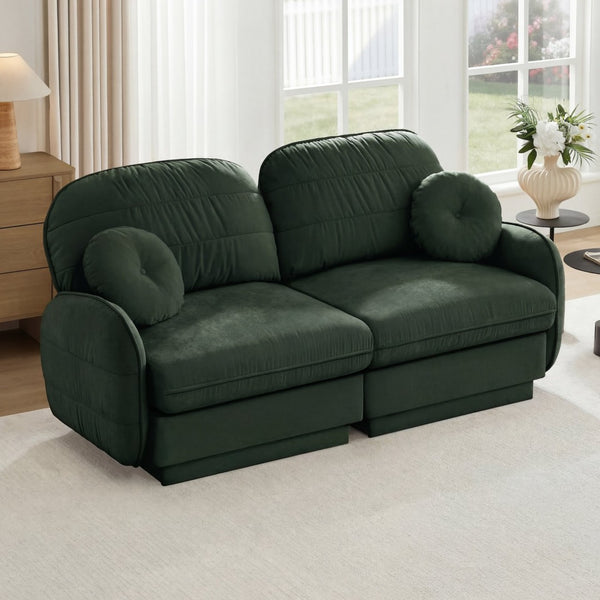 English Elm Chenille Cloud Loveseat with Quilted Back Cushions Deep Foam Seat Modern Living Room Sofa Green W714S01765