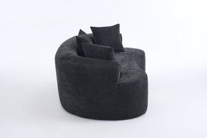 English Elm Crescent-shaped Curved Chenille Loveseat Low Profile Deep Seat Modern Living Room Sofa Black W5188P450347