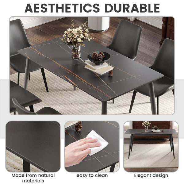 English Elm 55.12" Modern Artificial Stone Dining Table With Black Metal Legs - Seats 6, Easy To Clean & Stylish W1535S00492