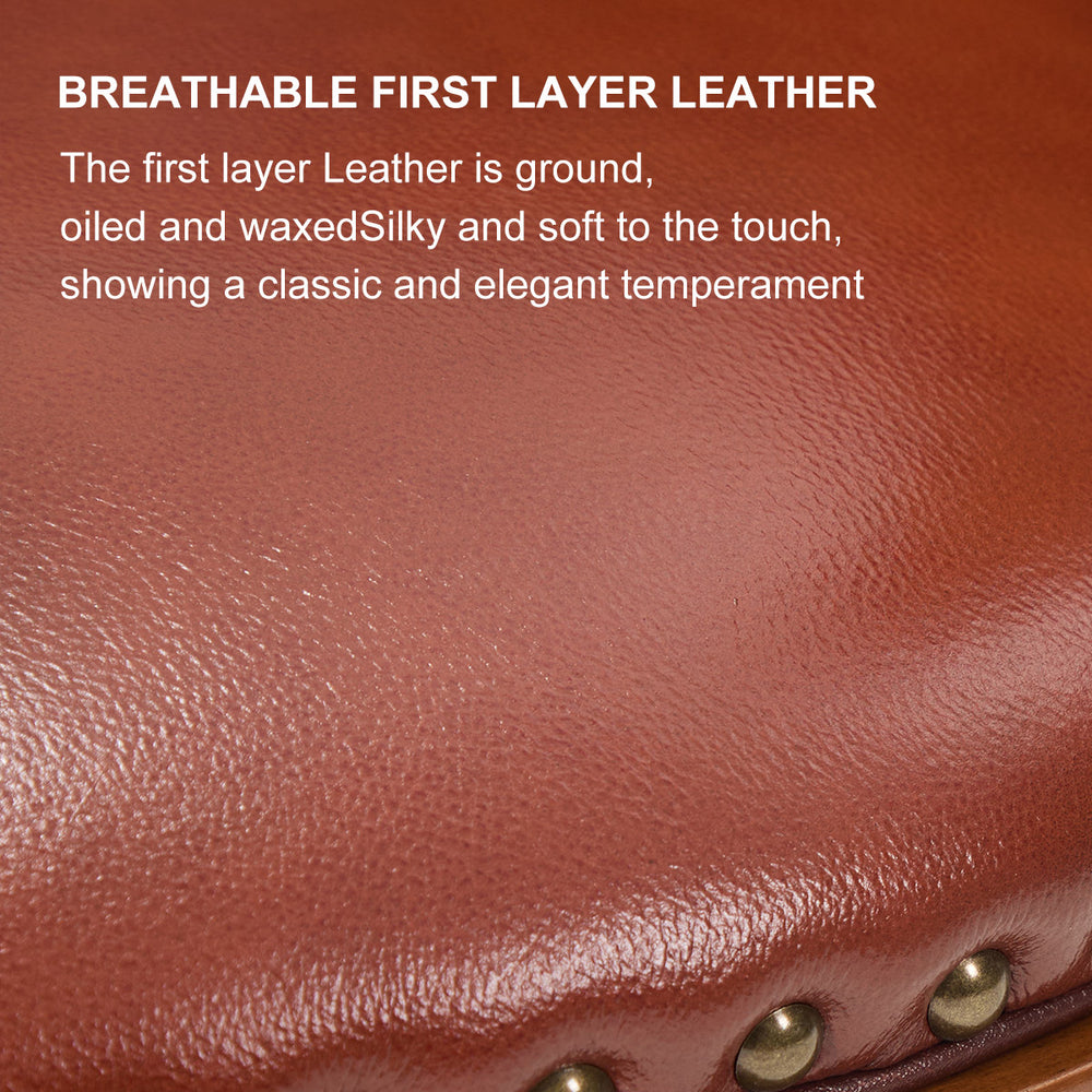 English Elm Adjustabel Cow-Top Leather Wooden Bar Stool with 360° Swivel, Adjustable 26" Seat Height, Brown Backrest W2195P331498