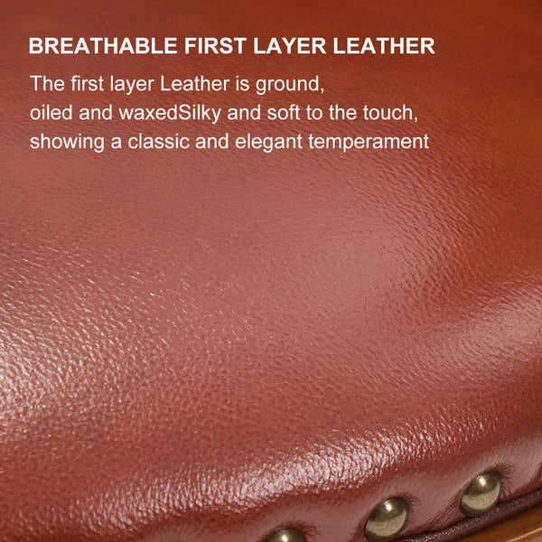 English Elm Adjustabel Cow-Top Leather Wooden Bar Stool with 360° Swivel, Adjustable 26" Seat Height, Brown Backrest W2195P331498