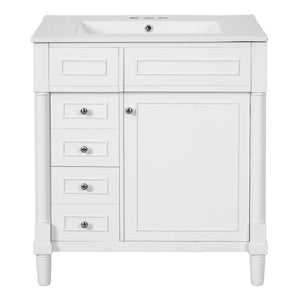 English Elm 30" Bathroom Vanity with Sink — Freestanding Modern Cabinet with Soft-Close Door, 2 Deep Drawers, Durable Basin White N710P288938K