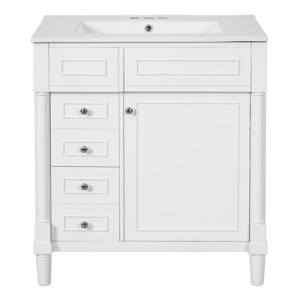 English Elm 30" Bathroom Vanity with Sink — Freestanding Modern Cabinet with Soft-Close Door, 2 Deep Drawers, Durable Basin White N710P288938K