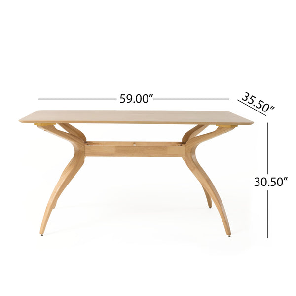 English Elm Christopher Knight Home® - 58905.00 Mid-Century Dining Table with Curved Spider Leg Base, Durable Rubberwood, 59" W Elegance Natural N771P257283K
