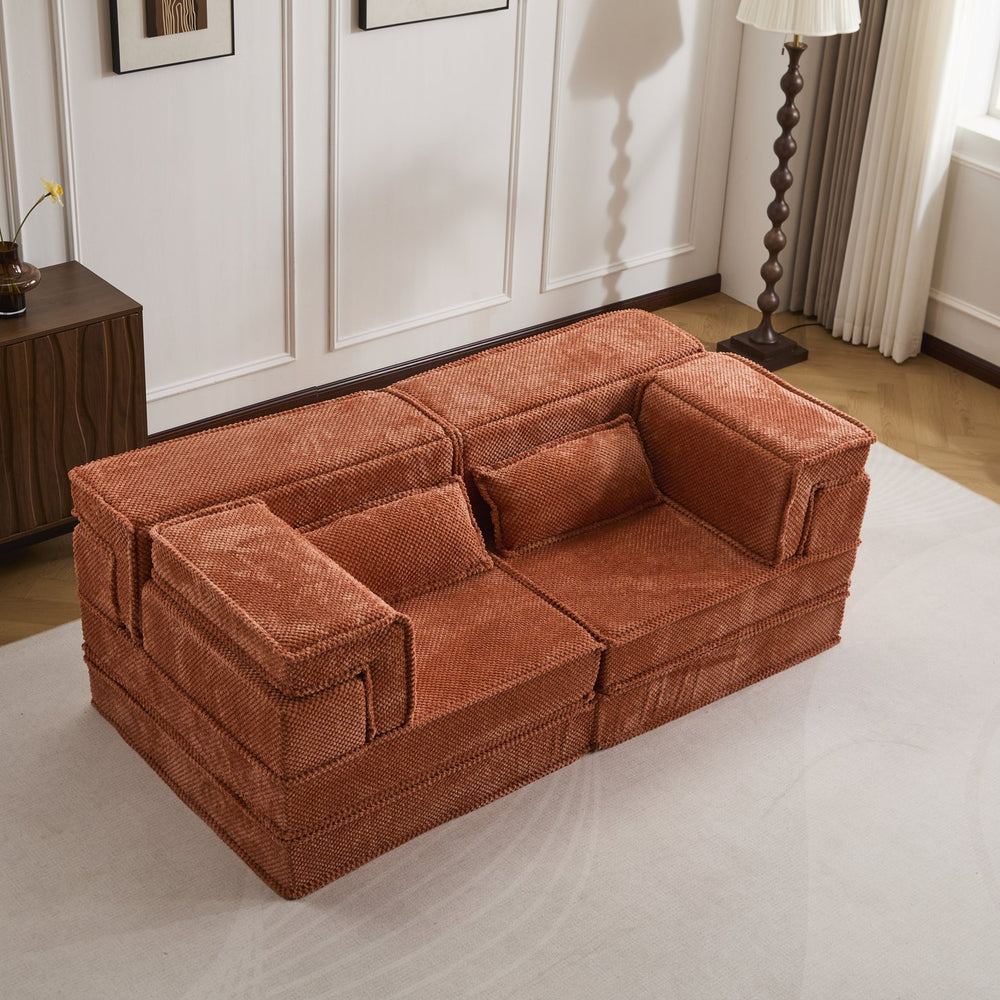 English Elm Compression Mahjong Sofa - Versatile Modular Floor Sofa Bed In Orange, Plush Memory Foam Comfort W3723P377144