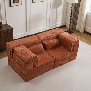 English Elm Compression Mahjong Sofa - Versatile Modular Floor Sofa Bed In Orange, Plush Memory Foam Comfort W3723P377144