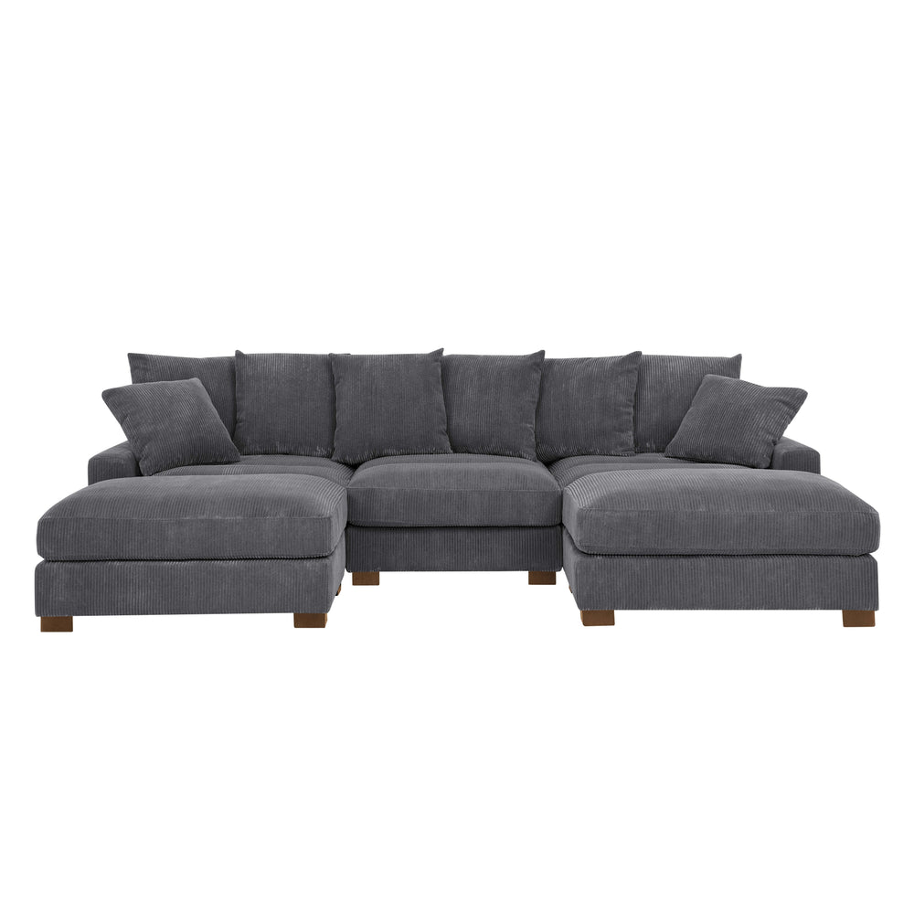 English Elm Wynisha Modular Corduroy Sofa with Adjustable Headrests, Foam-Wrapped Cushions & Solid Wood Legs Gray B343S00039