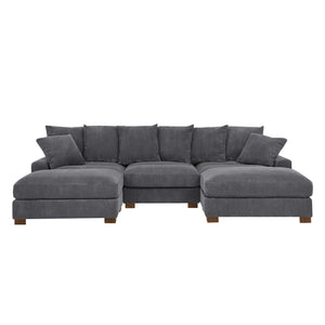 English Elm Wynisha Modular Corduroy Sofa with Adjustable Headrests, Foam-Wrapped Cushions & Solid Wood Legs Gray B343S00039
