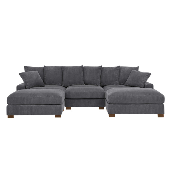 English Elm Wynisha Modular Corduroy Sofa with Adjustable Headrests, Foam-Wrapped Cushions & Solid Wood Legs Gray B343S00039