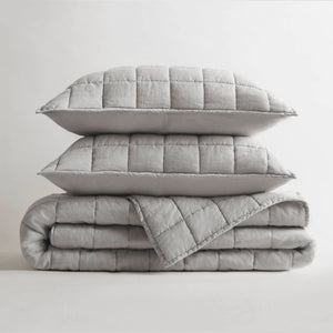 JLA Home Harbor House - Linen Garment-Washed Quilt Set — French-certified breathable linen, tailored piping, OEKO-TEX safe comfort Gray HHD14-1921