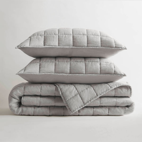JLA Home Harbor House - Linen Garment-Washed Quilt Set — French-certified breathable linen, tailored piping, OEKO-TEX safe comfort Gray HHD14-1921