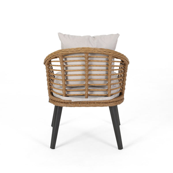 English Elm Christopher Knight Home® - Mcbrayer Wicker Patio Chair Set of 2 with Water-Resistant Cushions, Aluminum Frame, Beige-Brown Comfort 65042.00LBRN