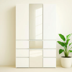 English Elm Elise Slim Modular Wood Closet Cabinet with Mirror — Tall White Melamine Organizer, Durable, Easy Assembly, Ample Storage B040P311967