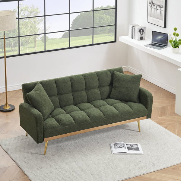 English Elm 69 Convertible Sofa Bed for Small Spaces 69-Inch Fabric Futon with Solid Wood Frame, Comfort Seat Green W3356P298523
