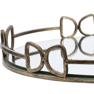 English Elm D16.1x2" Valentina Silver Round Mirror Tray — Distressed Openwork Frame, Speckled Glass, Luxe Decor_x0015_ W2078P391070