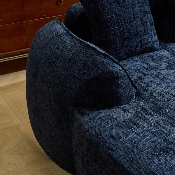 English Elm Beige Chenille L-shaped Sectional Sofa with Chaise Deep Seating and Curved Armrests Dark Blue W3612S00031