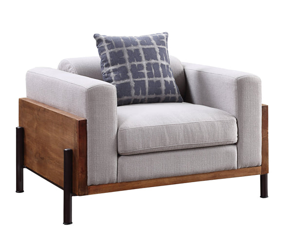 English Elm Pelton Vintage-Pattern Fabric Chair with Walnut Finish, Reclaimed Wood Arms & Toss Pillow, Plush Support B2726P253095