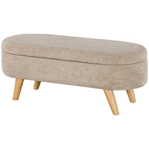 English Elm HOMCOM Plush Teddy Fleece Storage Ottoman Bench 43.3" Oval Upholstered Seat with Wood Legs, Beige W2225P229334
