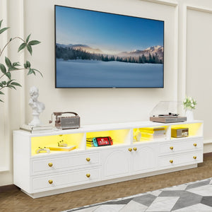 English Elm Tv Stand with Rgb Led Lighting High Gloss Entertainment Center for Large Living Rooms White T3773P416494