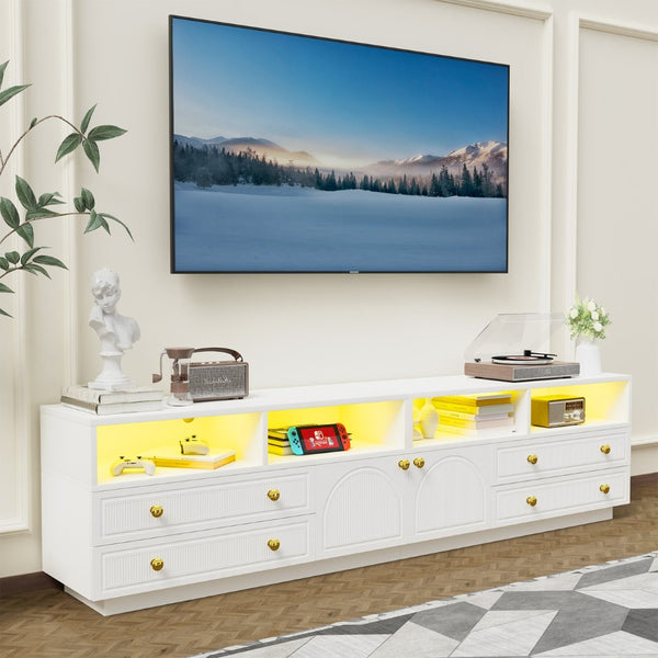 English Elm Tv Stand with Rgb Led Lighting High Gloss Entertainment Center for Large Living Rooms White T3773P416494