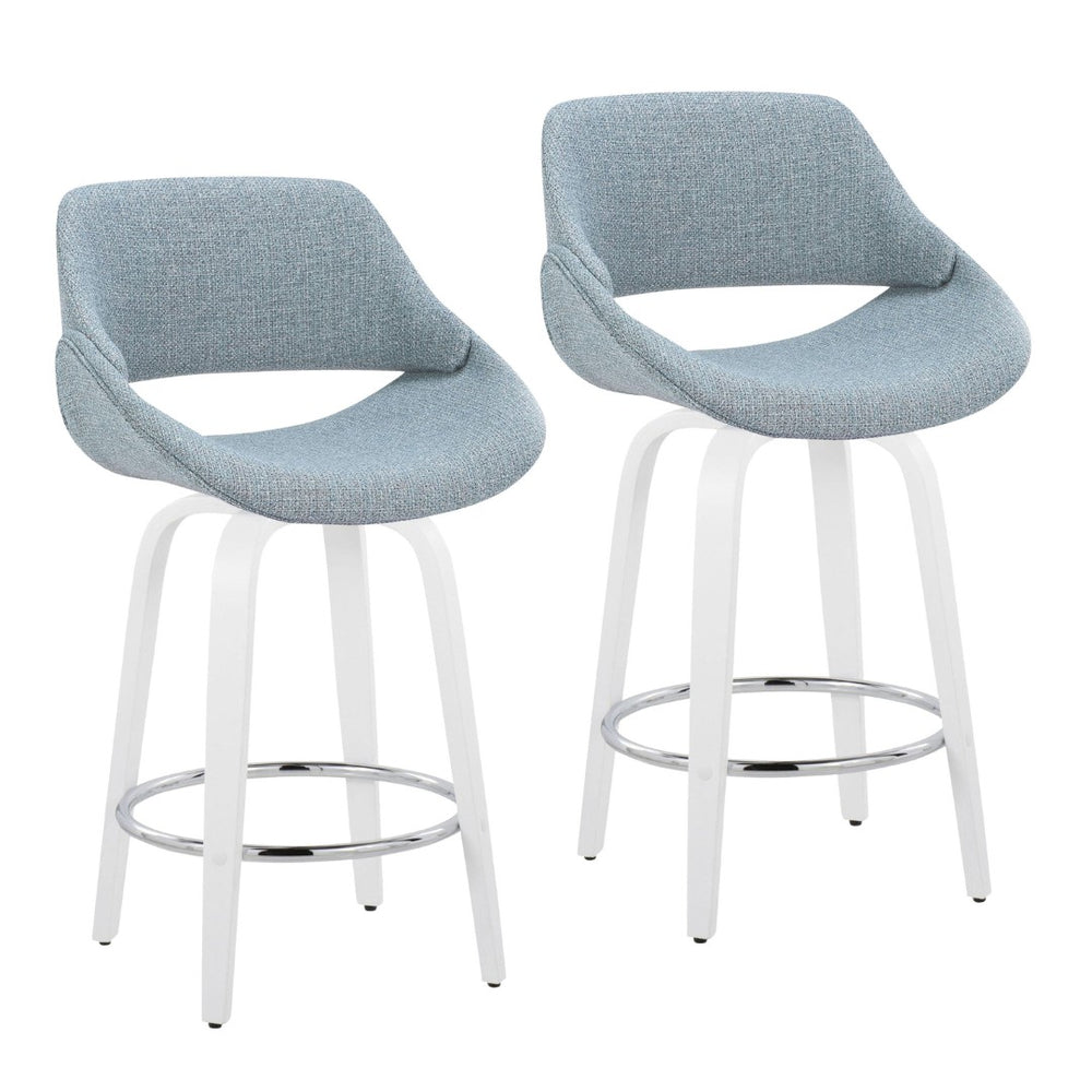 English Elm Fixed-height Swivel Counterstools with Blue Patterned Upholstery White Legs Set of 2 B202S01820