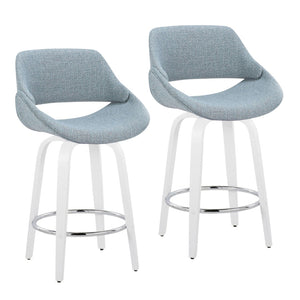 English Elm Fixed-height Swivel Counterstools with Blue Patterned Upholstery White Legs Set of 2 B202S01820