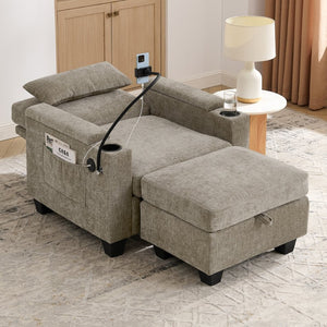 English Elm Single Chenille Manual Recliner with Usb Port Hidden Storage Ottoman and Cup Holders Brown W487P423653