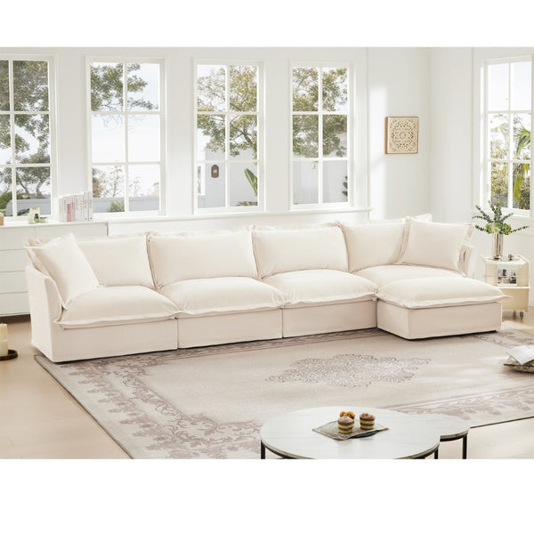 English Elm Slipcovered L-Shape Sectional Sofa Couch - Comfy Chenille 4-Seater With Removable Covers & Pillows W3041S00009-GIGA