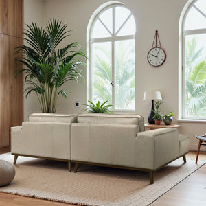 English Elm Kerrville Top Grain Leather Sectional Sofa with Chaise Mid-century Walnut Legs B183S00213