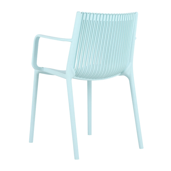 English Elm 4pcs Modern Stackable Plastic Armchair with Ergonomic Slatted Back, UV-Resistant PP, 300lb Capacity, No-Assembly Light Blue W3450P323324