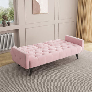 English Elm 1730 Pink Velvet Sofa Bed with Nailhead Trim, 72" Convertible Sleeper for Small Spaces, 2-Seater W3371P302290