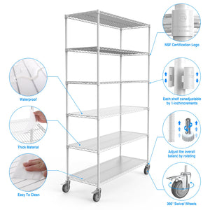 English Elm 6 Tier Wire Shelving Unit - 6000 Lbs Capacity, Adjustable Heavy-Duty Metal Rack With Wheels & Liners W1550119262