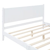 English Elm Queen Size Wood Platform Bed Frame, Retro Style Bed With Rectangular Headboard,No Need Box Spring,White