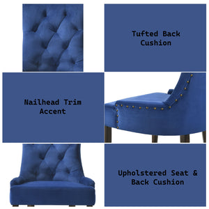 English Elm Farren Blue Velvet Side Chair Set of 2 with Tufted Back, Nailhead Trim, Plush Upholstery, Oak Finish B2726P264603