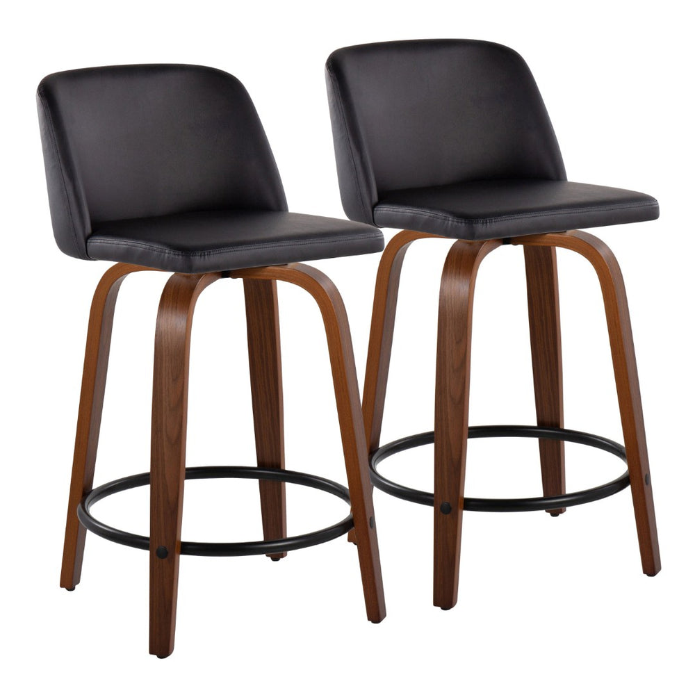 English Elm Toriano Set Of 2 Mid-Century Modern Counter Stools With Swivel & Walnut Wood Legs - Stylish Comfort B202S00126-GIGA