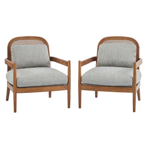 English Elm Christopher Knight Home® - [Set of 2] 26.6" Mid-Century Modern Accent Chair with Solid Wood Frame, Rattan Back and Plush Upholstery Grayish Green,Walnut N767P298390G