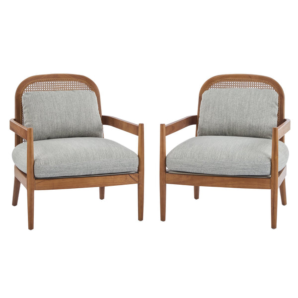 English Elm Christopher Knight Home® - [Set of 2] 26.6" Mid-Century Modern Accent Chair with Solid Wood Frame, Rattan Back and Plush Upholstery Grayish Green,Walnut N767P298390G