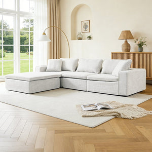 English Elm Cloud Couch Modular 4 Seater Sofa with Washable Linen and Pocket Spring Cushions Beige W1765S00141