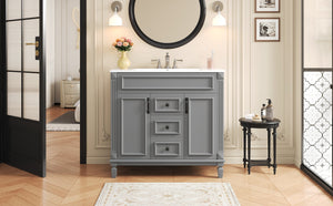 English Elm 36'' Modern Bathroom Vanity With Black Ceramic Top, Soft-Close Doors & Drawers For Stylish Storage N710P230231E